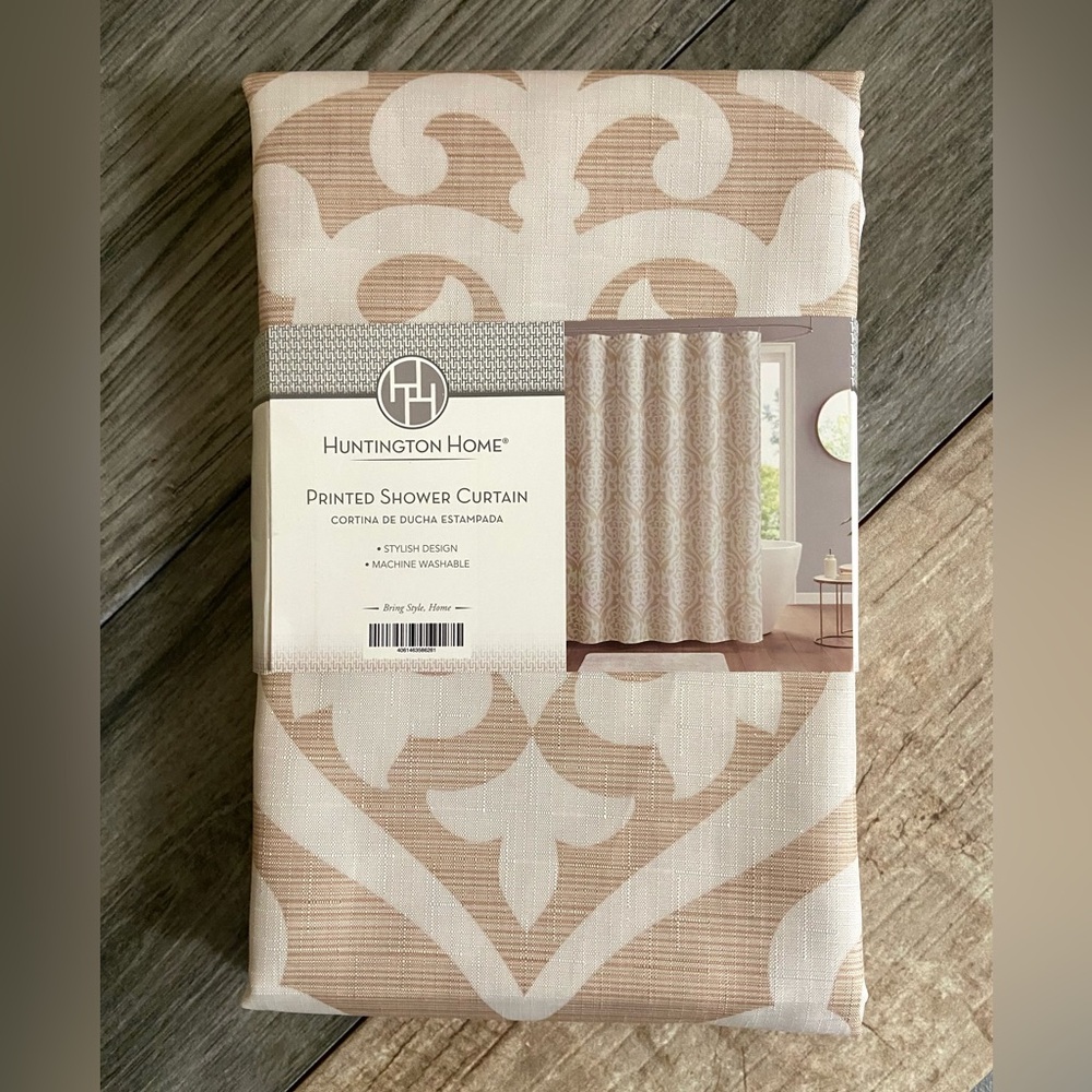 Huntington Home Tan and White Shower Curtain